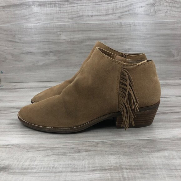 Lucky Brand Ankle Boots Women's11 Felisie Tan Suede Fringe Zip Booties - Picture 1 of 13